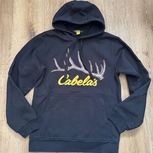 Cabela's Black Hoodie with Yellow Logo and Antler Graphic MEN SMALL - NEW
